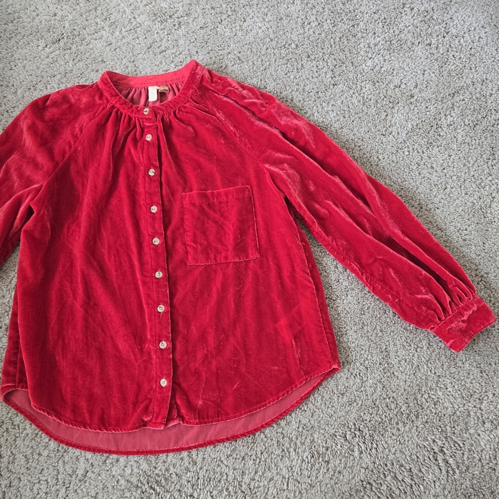 Anthropologie Pilcro Puff-Sleeved Velvet Buttondown Red‎ / Rouge  Size Medium MP - Picture 10 of 16
